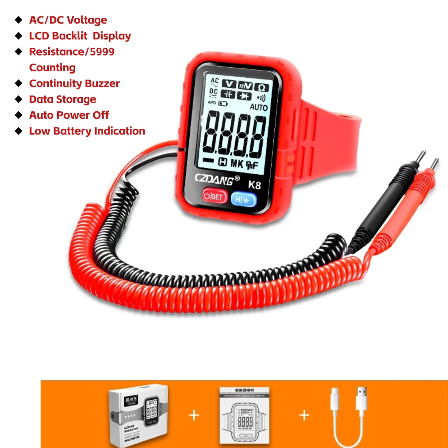 K8 Digital Wrist Multimeter Handheld Tester Suitable For High-altitude Work Test Measurement Tool Accessory