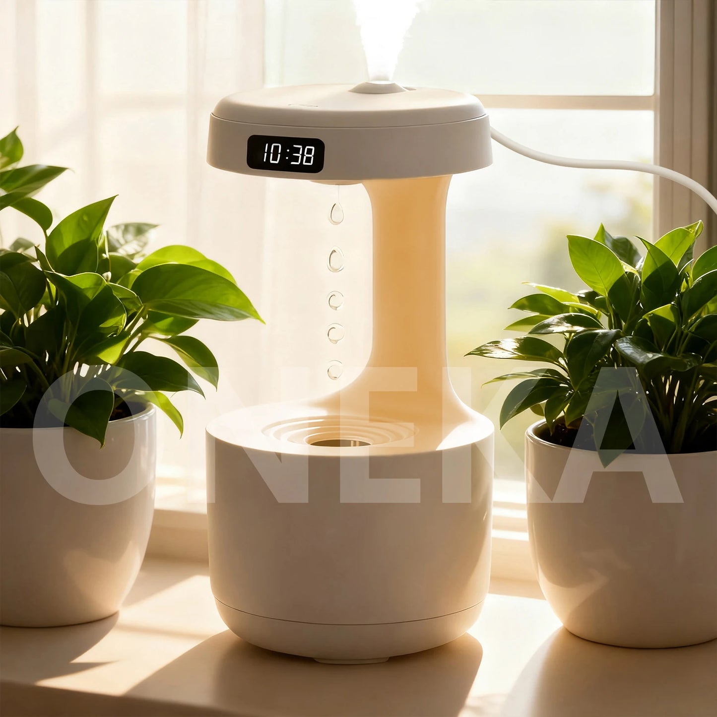ONEKA Anti-Gravity Humidifier With Clock Night Light Water Drop Backflow For Office Bedroom Yoga Home