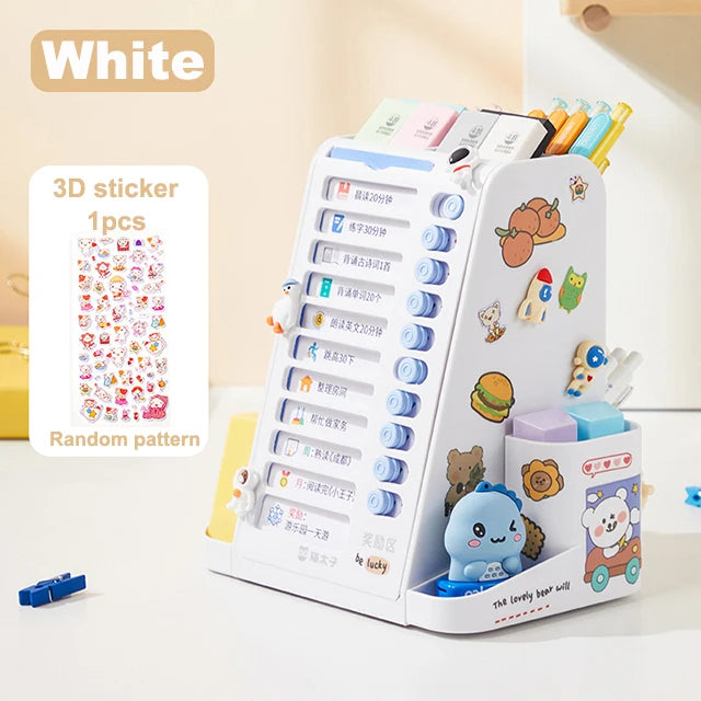 New 360°Rotatable Pen Holder Large Capacity Desk Organizer Self Disciplined Clock in Day Planner Storage Box Pencil Holder