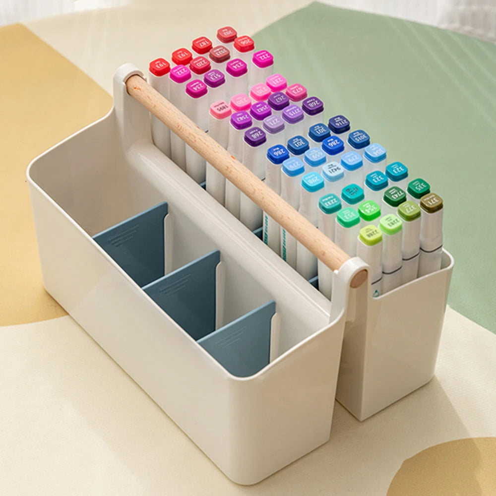 Portable Desktop Pen Holder Large Capacity Cute Marker Pen Stationery Storage Box Creative Pencil Holder Desktop Organizer