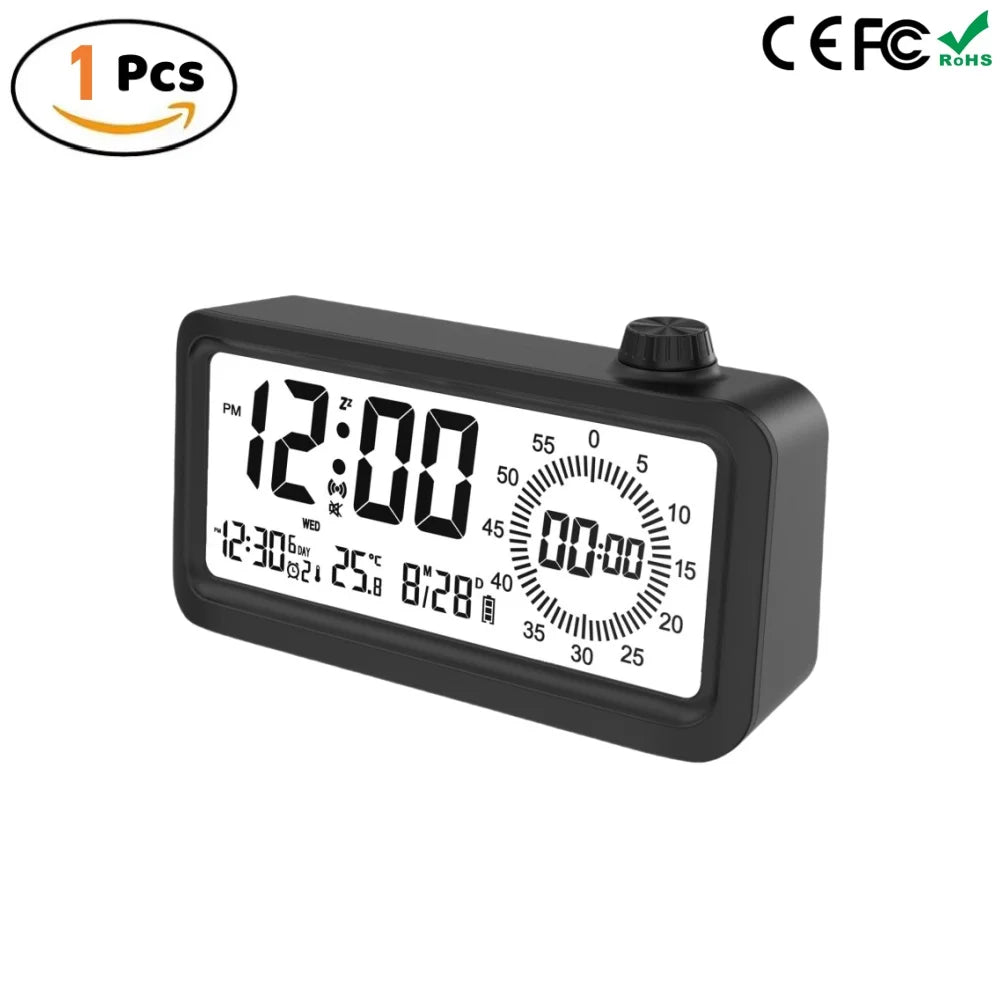 Pomodoro Digital Visual Timer with 3 Alarm Clock, All in One 60min Study Kitchen Shower Blacknight Cute Timer, Time Manager Tool