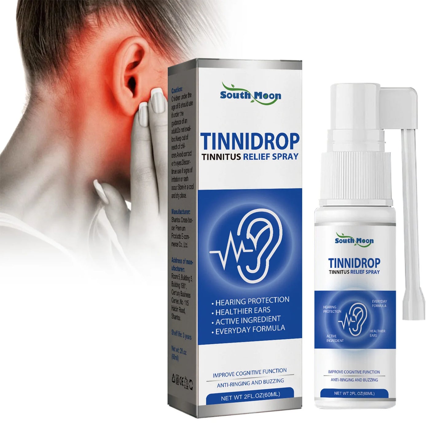 60ml Tinnitus Relief Spray Quick Dry Formula Ear Cleaning Solution Gift for Parents Wife Husband