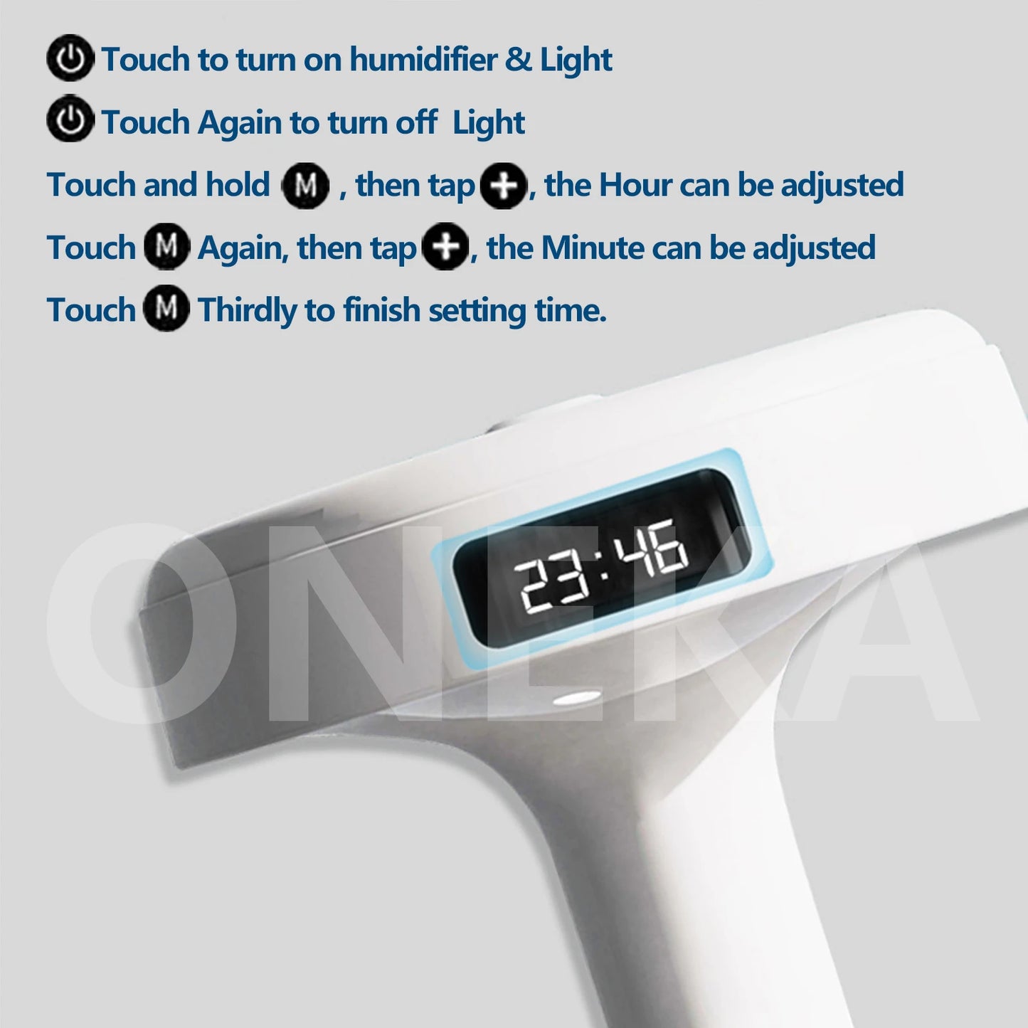 ONEKA Anti-Gravity Humidifier With Clock Night Light Water Drop Backflow For Office Bedroom Yoga Home