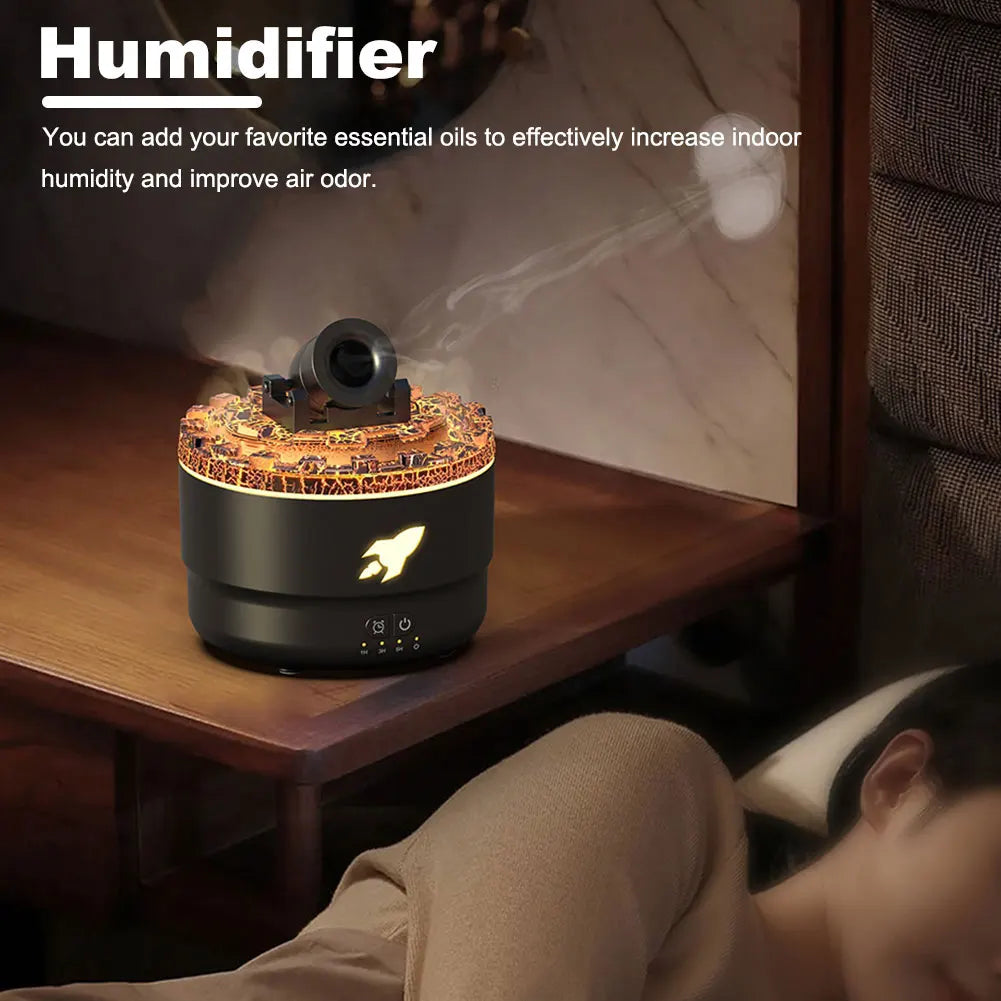 Aroma Diffuser Air Humidifier LED Lighting Simulation Volcanic Crack Fragrance Machine Cannon Blast Turret Aroma Car Purifier