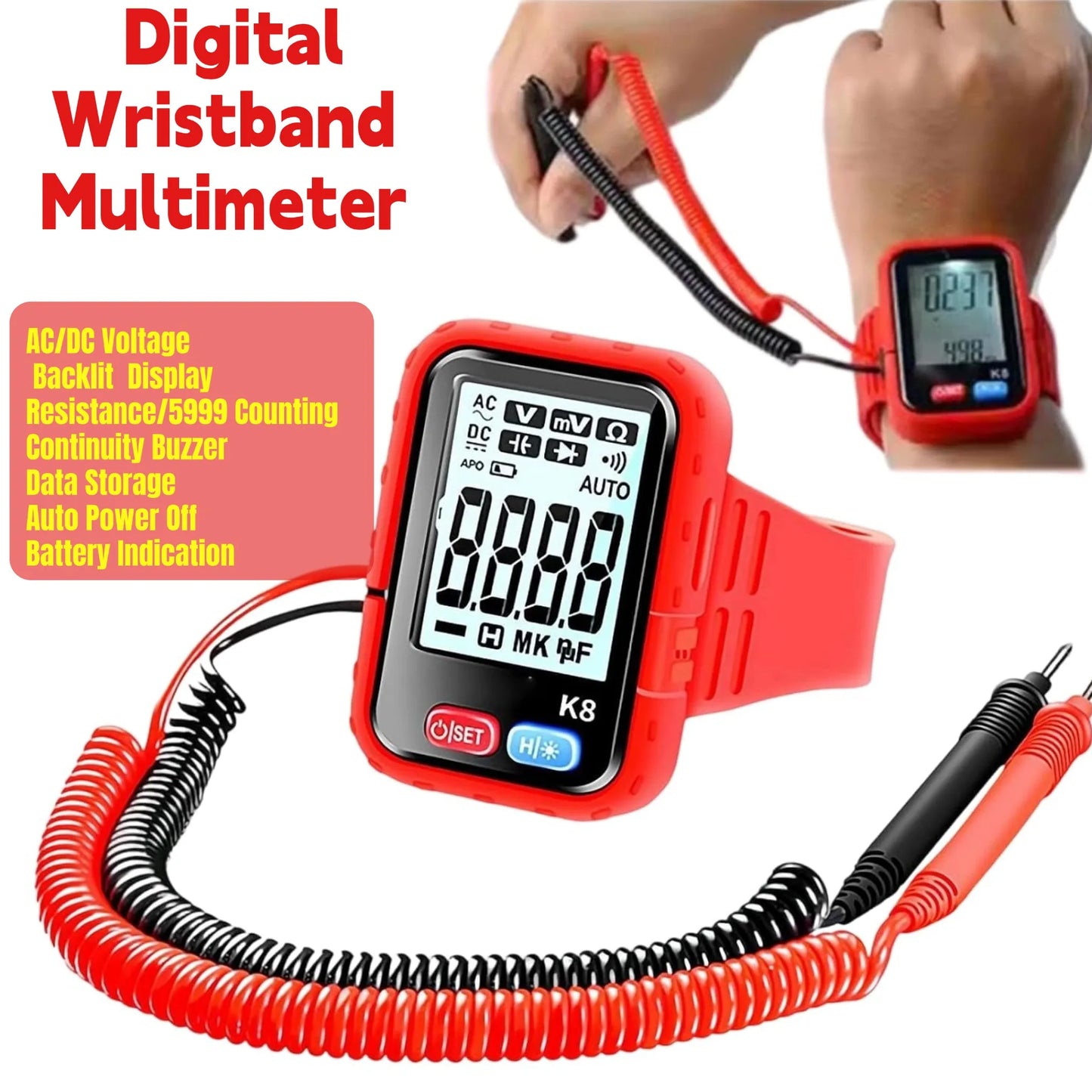 K8 Digital Wrist Multimeter Handheld Tester Suitable For High-altitude Work Test Measurement Tool Accessory