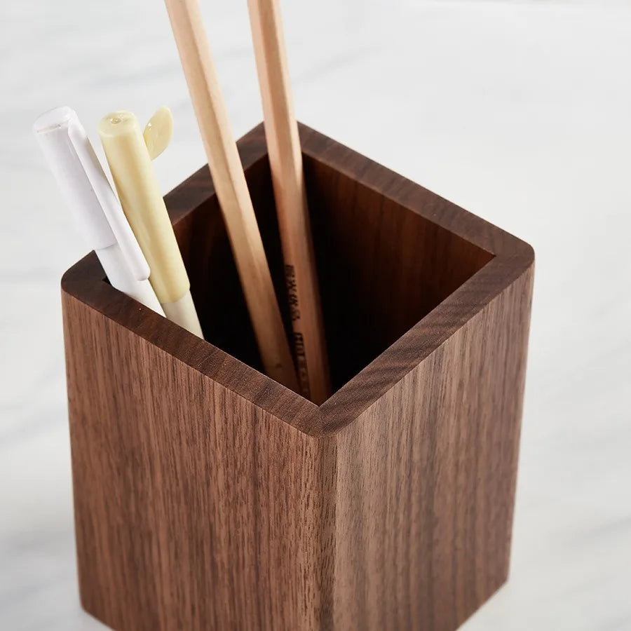 Walnut Wood Pen Holder Minimalist Desktop Organizer Box for Office Stationery Storage Wooden Desk Accessory Gift for Study & Wo