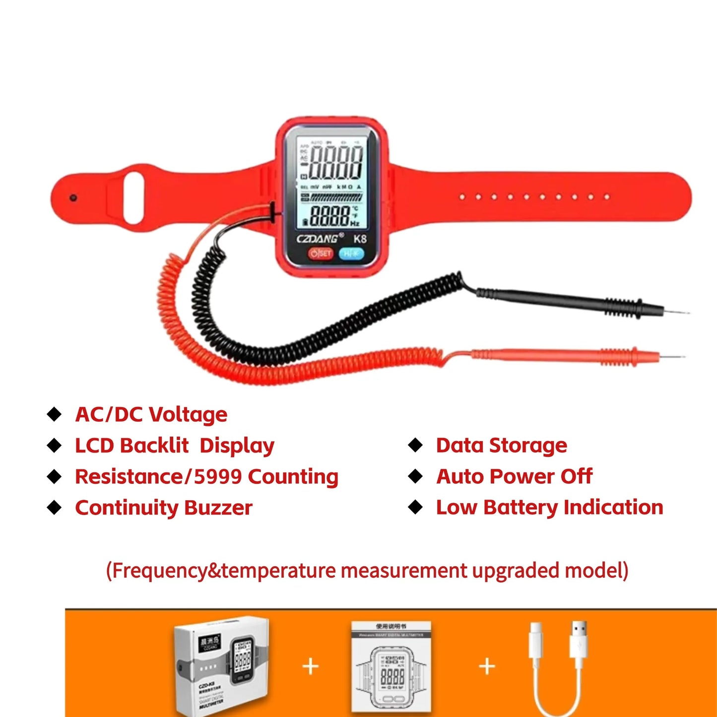 K8 Digital Wrist Multimeter Handheld Tester Suitable For High-altitude Work Test Measurement Tool Accessory