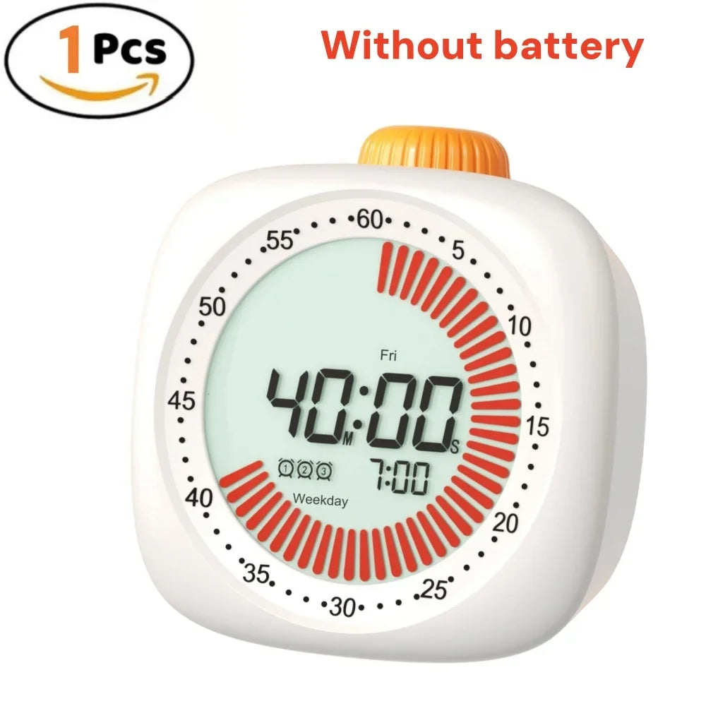 Pomodoro Digital Visual Timer with 3 Alarm Clock, All In One 60min Study Kitchen Shower Blacknight Cute Timer, Time Manager Tool
