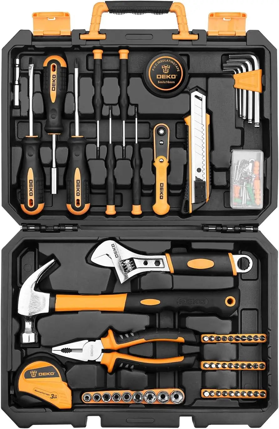 100 Piece Tool Set,General Household Hand Tool Kit,with Plastic Toolbox Storage Case for Handyman,Home Maintenance