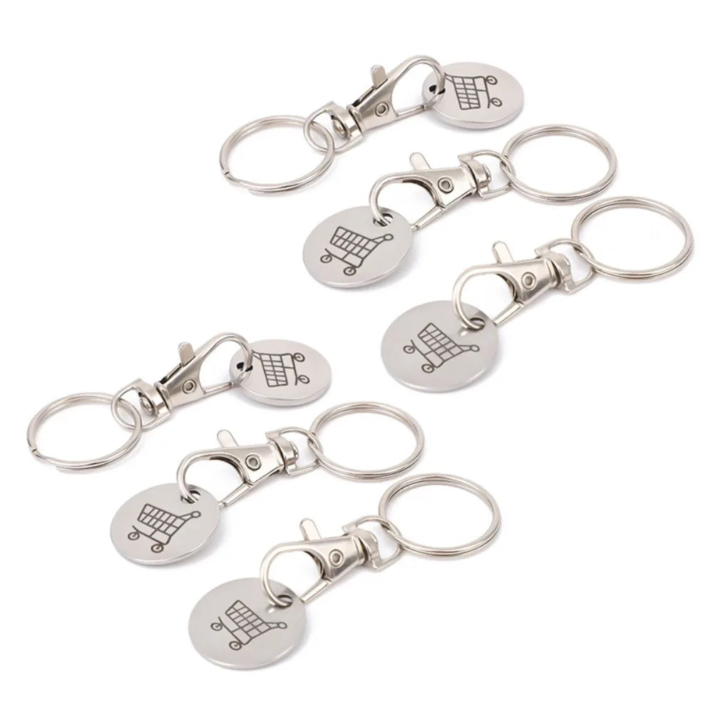 6pcs With Carabiner Hook Trolley Coin Keyring Metal Practical Shopping Cart Token Holder Universal Portable
