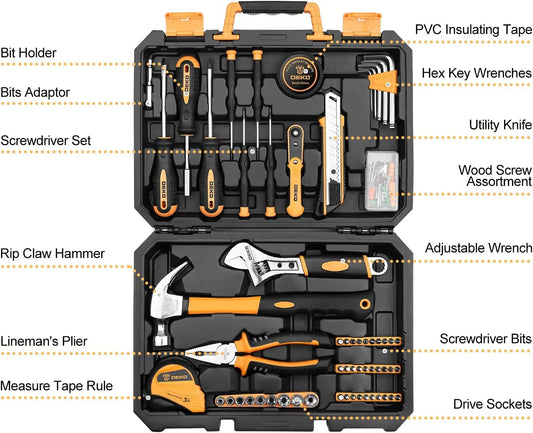 100 Piece Tool Set,General Household Hand Tool Kit,with Plastic Toolbox Storage Case for Handyman,Home Maintenance