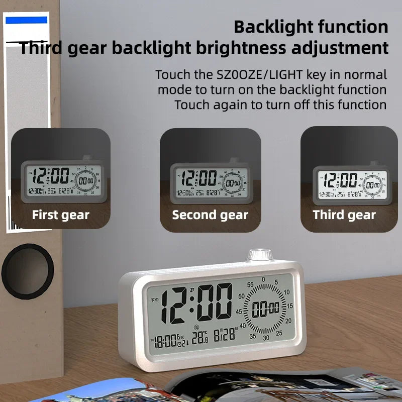 Pomodoro Digital Visual Timer with 3 Alarm Clock, All in One 60min Study Kitchen Shower Blacknight Cute Timer, Time Manager Tool
