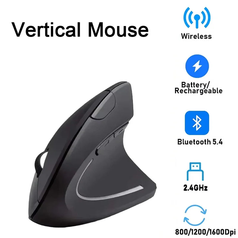 Ergonomic Wireless Vertical Mouse Wireless Optical Mice 3 Adjustable DIP 800/1200/1600 For Laptops Computer Desktop Gaming Mouse