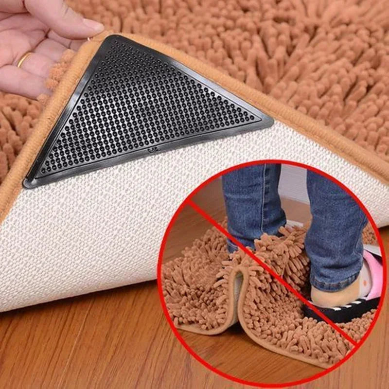 4/12pcs set Triangle Washable Rug Gripper Anti-slip Reusable Rubber Mat Non Slip Patch Tape for Tile Floors Carpets Corners Pad
