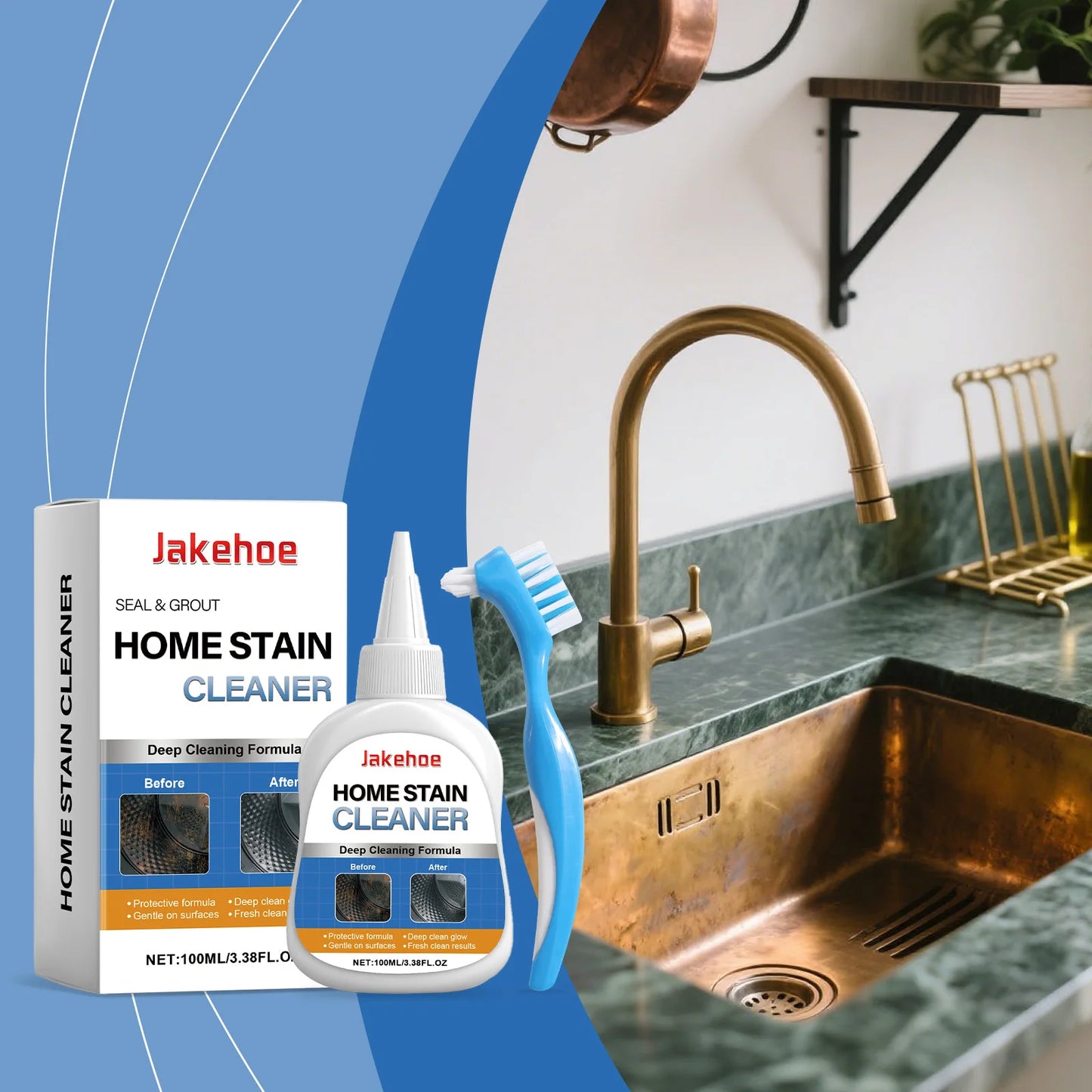 JAKEHOE Household Stain Remover Gel Heavy Duty Washing Machine Cleaner with Brush Shower Bathroom Sink All-Purpose Cleaning Gel