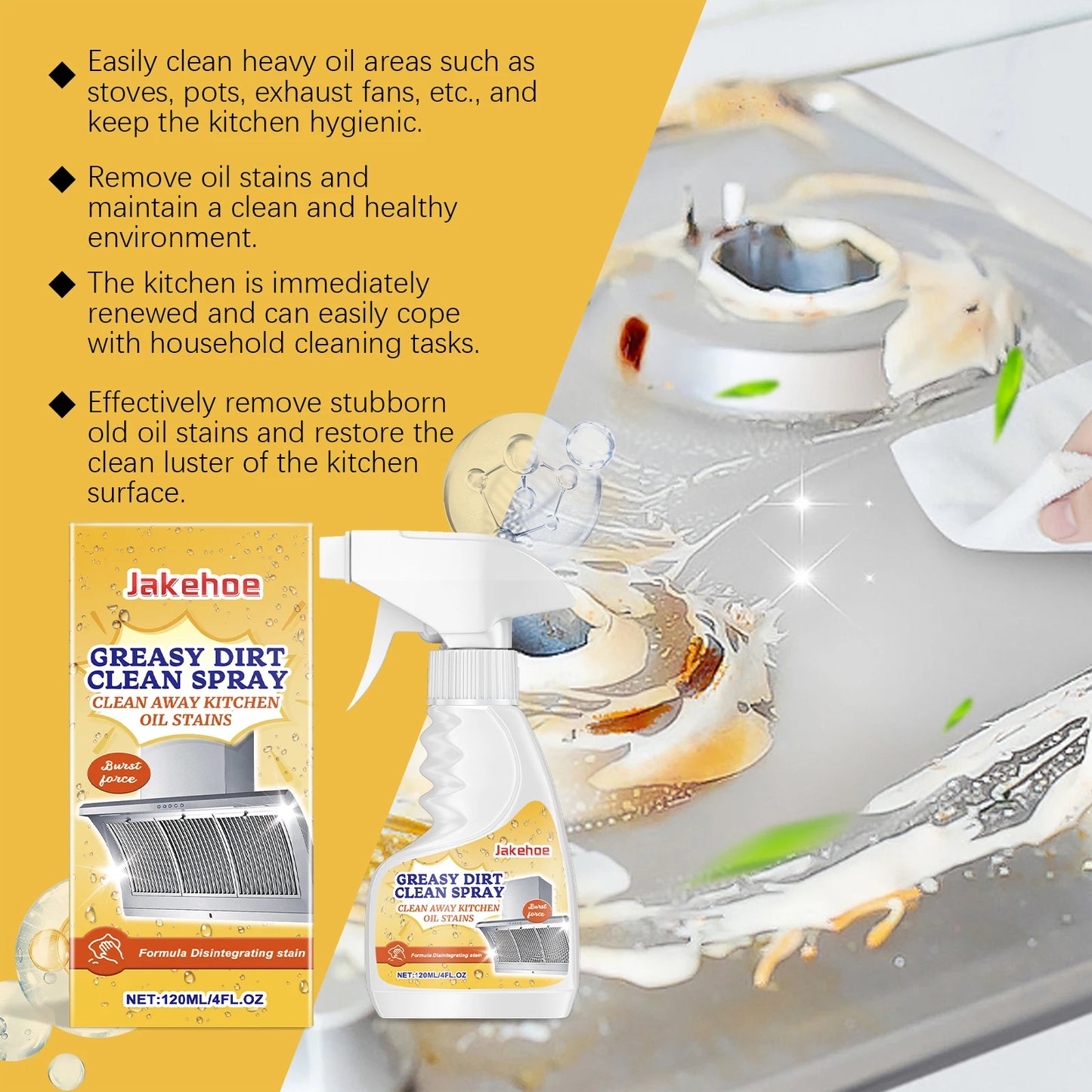 JAKEHOE Greasy Dirt Clean Spray Kitchen Powerful Remover Oil Multipurpose Dirt Degreaser Cleaning Agent Washing Home Use Cleaner