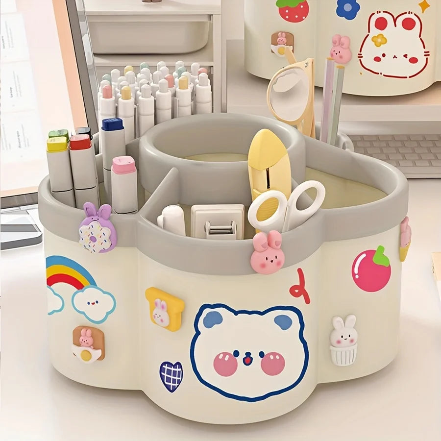 Rotating Desk Organizer, Multi-Compartment Storage Caddy for Stationery, Makeup Brushes, Lipsticks, Eyebrow Pencils