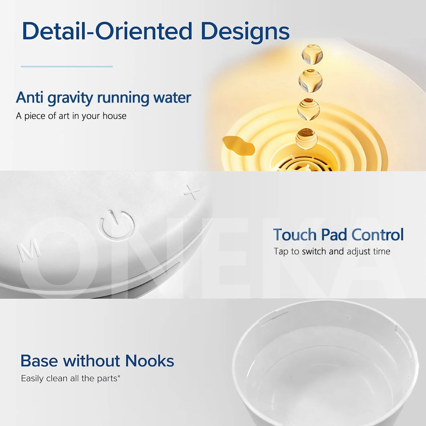 ONEKA Anti-Gravity Humidifier With Clock Night Light Water Drop Backflow For Office Bedroom Yoga Home