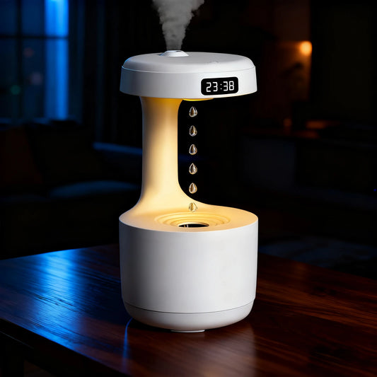 ONEKA Anti-Gravity Humidifier With Clock Night Light Water Drop Backflow For Office Bedroom Yoga Home