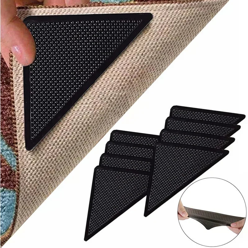 4/12pcs set Triangle Washable Rug Gripper Anti-slip Reusable Rubber Mat Non Slip Patch Tape for Tile Floors Carpets Corners Pad