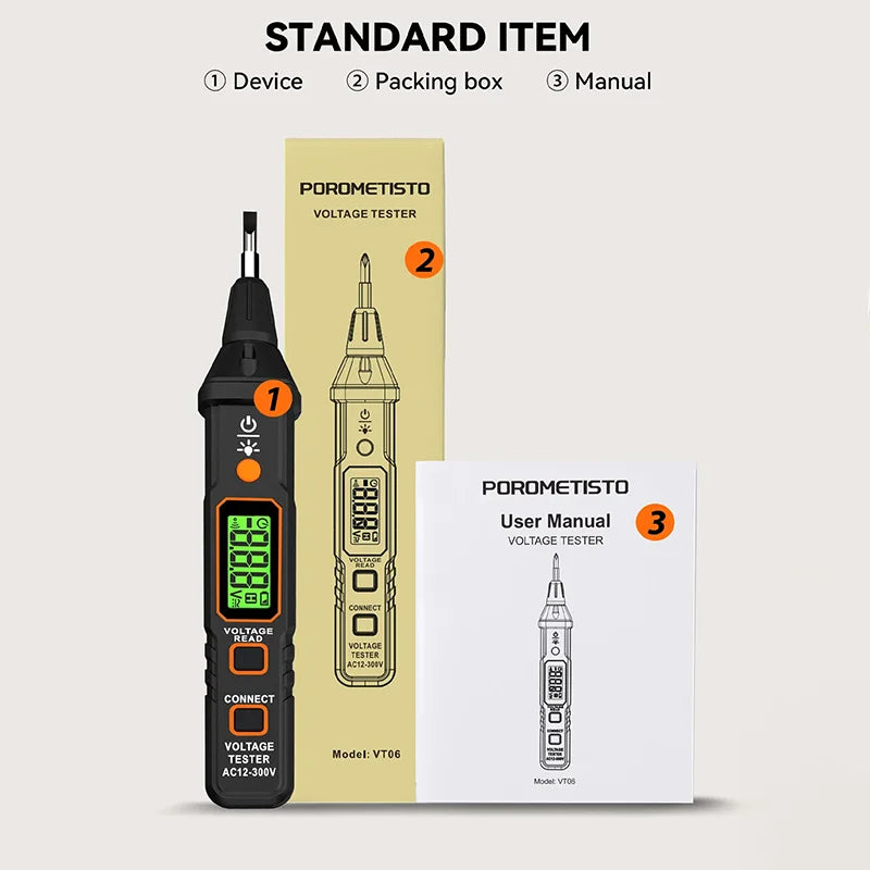 POROMETISTO VT06 Smart Inductive Tester Pen AC 12-300V NCV Continuity Test Voltage Test Pen Live/Null Wire Test Electrical Tool