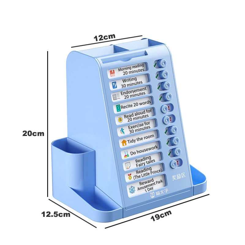 New 360°Rotatable Pen Holder Large Capacity Desk Organizer Self Disciplined Clock in Day Planner Storage Box Pencil Holder