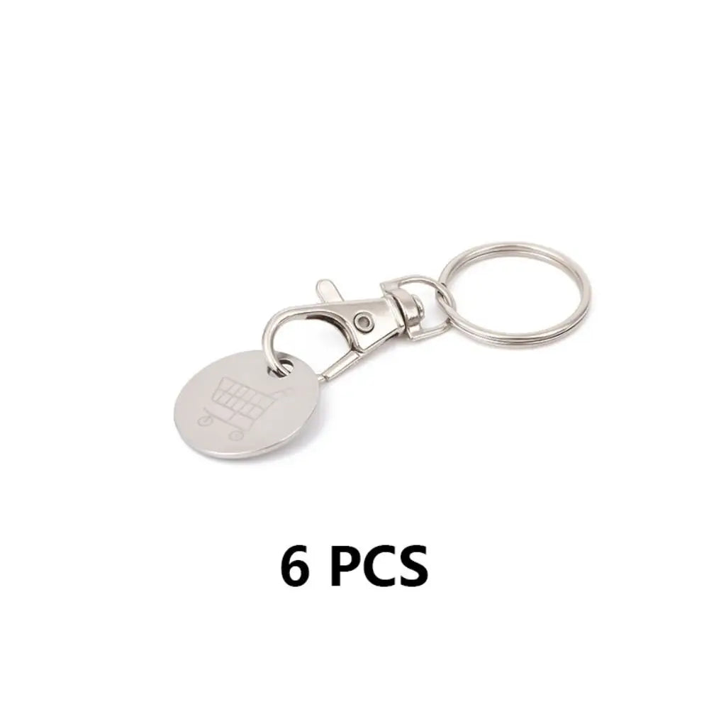 6pcs With Carabiner Hook Trolley Coin Keyring Metal Practical Shopping Cart Token Holder Universal Portable