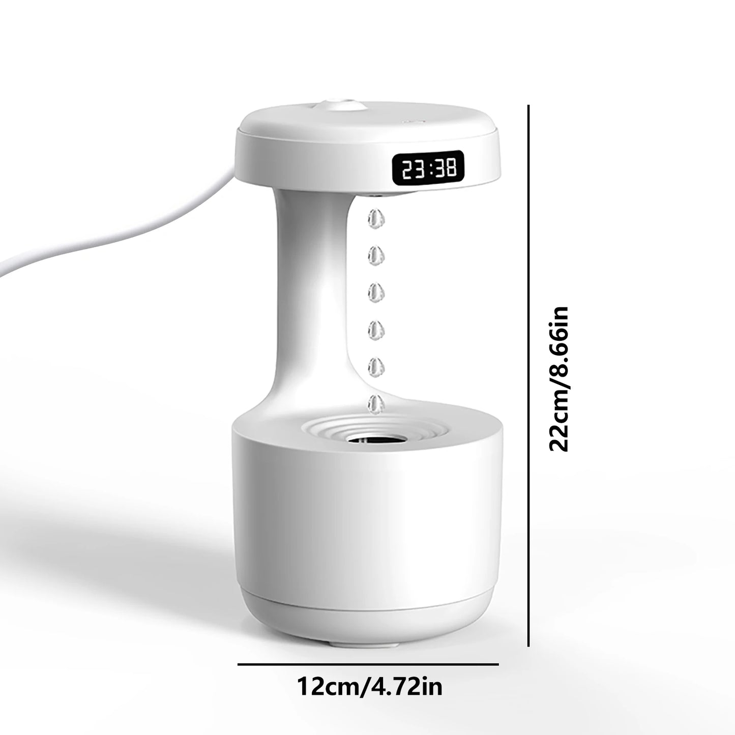 ONEKA Anti-Gravity Humidifier With Clock Night Light Water Drop Backflow For Office Bedroom Yoga Home