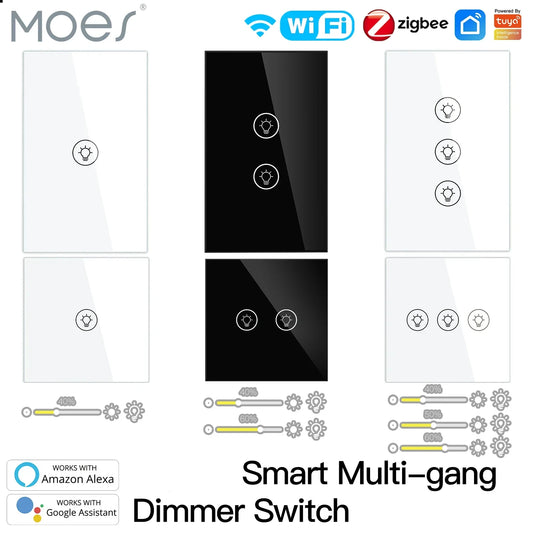 MOES ZigBee/WIFI Light Dimmer Switch Smart Multi-gang Brightness adjustment Controller Tuya APP Alexa Google Home Voice Control