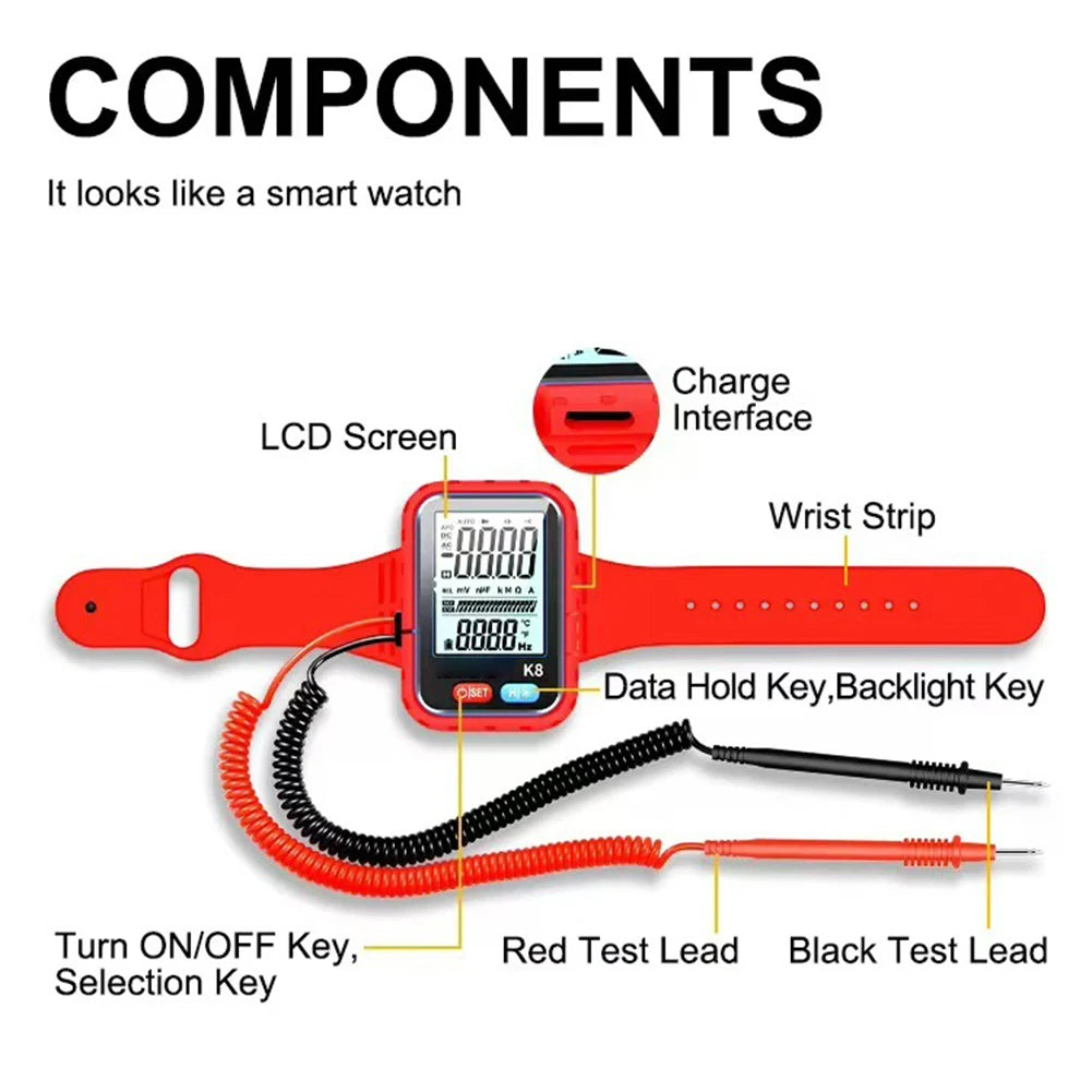 K8 Digital Wrist Multimeter Handheld Tester Suitable For High-altitude Work Test Measurement Tool Accessory