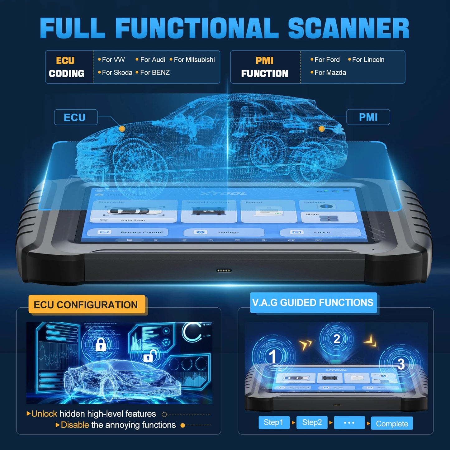XTOOL IP919 Bluetooth Automotive Scanner ECU Coding 51+ Resets Car Diagnostic Tool Add PRE/POST SCAN Topology Map DOIP CANFD FCA