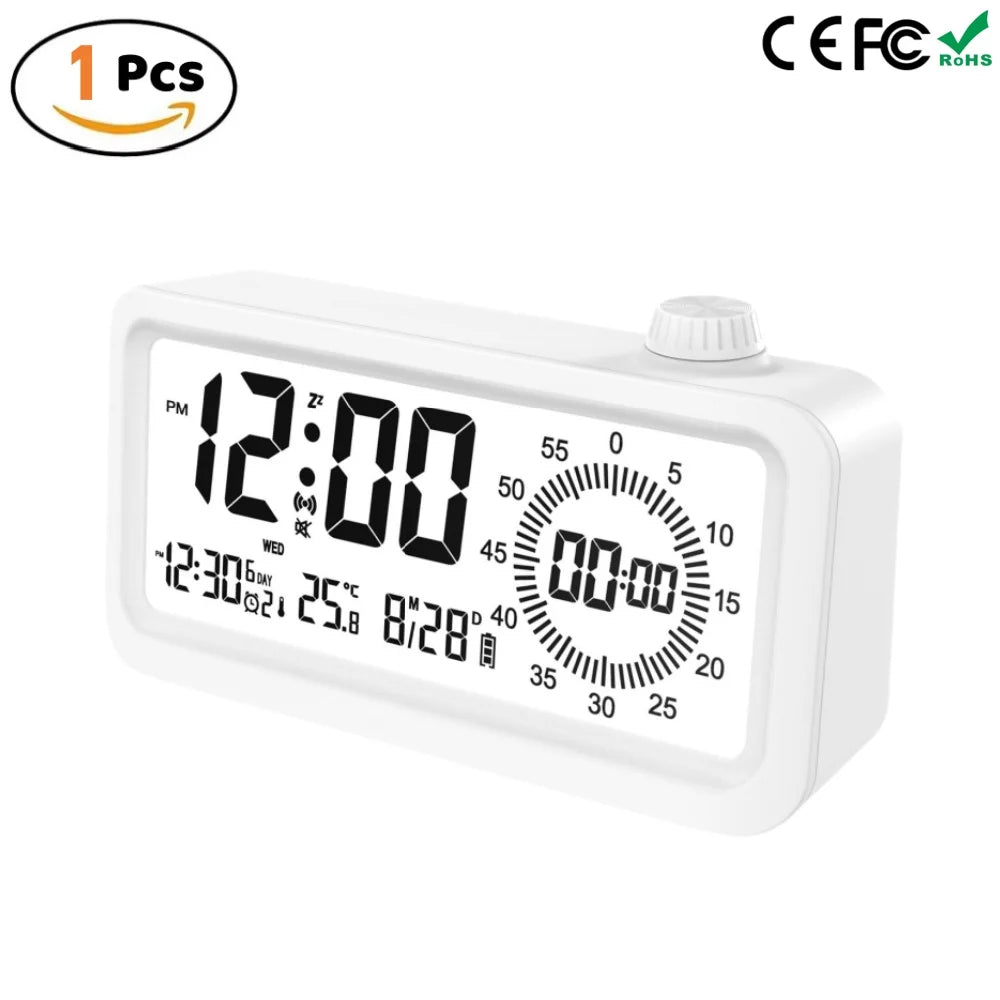 Pomodoro Digital Visual Timer with 3 Alarm Clock, All in One 60min Study Kitchen Shower Blacknight Cute Timer, Time Manager Tool