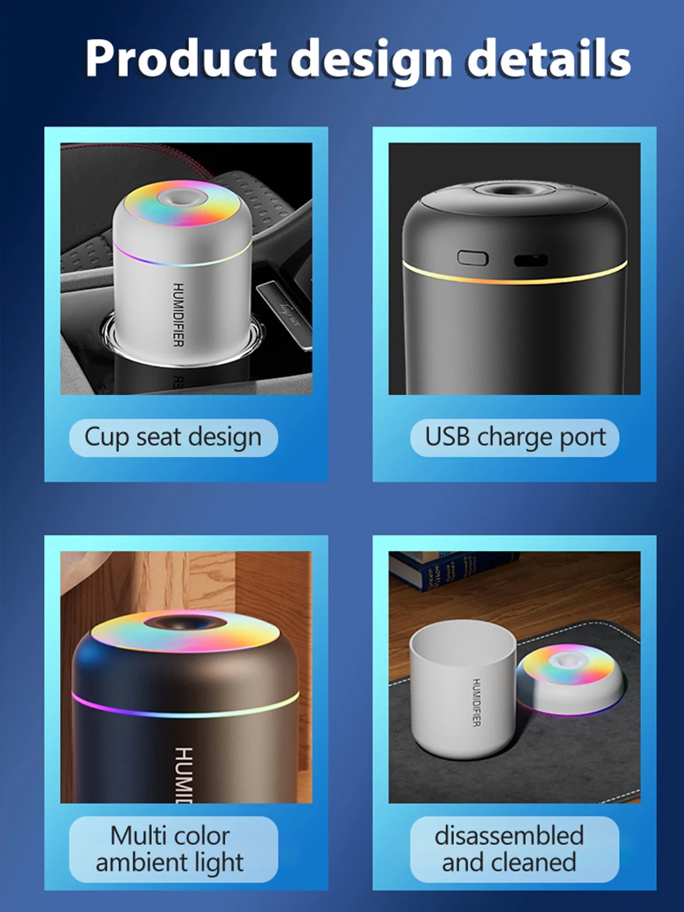 180ML Mini Air Humidifier USB Electric Aroma Diffuser Essential Oil Purifier Aromatherapy Mist Maker Lights For Car Home Bedroom