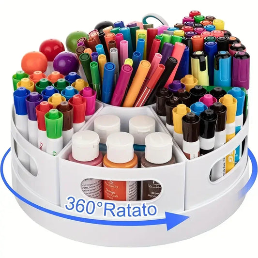 360° Rotating Desk Organizer With 7 Removable Bins Multi- Pen Holder Offices Accessories Stationery Pencil Office School