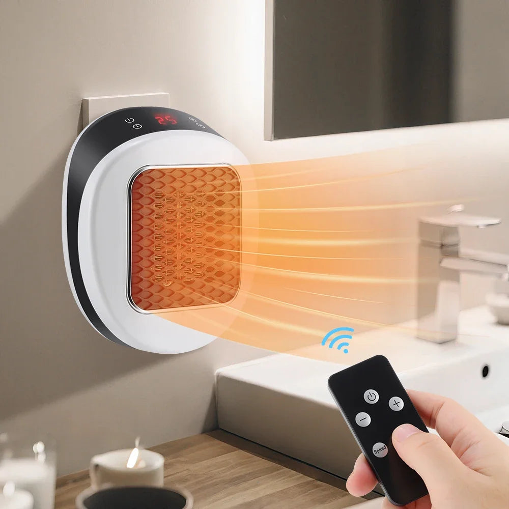 600W Portable Electric Heater Plug in Wall Space Heater Remote Wall Outlet with Timer Warmer Machine Fast Warming Room Heater