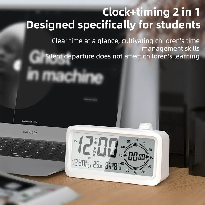 Pomodoro Digital Visual Timer with 3 Alarm Clock, All in One 60min Study Kitchen Shower Blacknight Cute Timer, Time Manager Tool