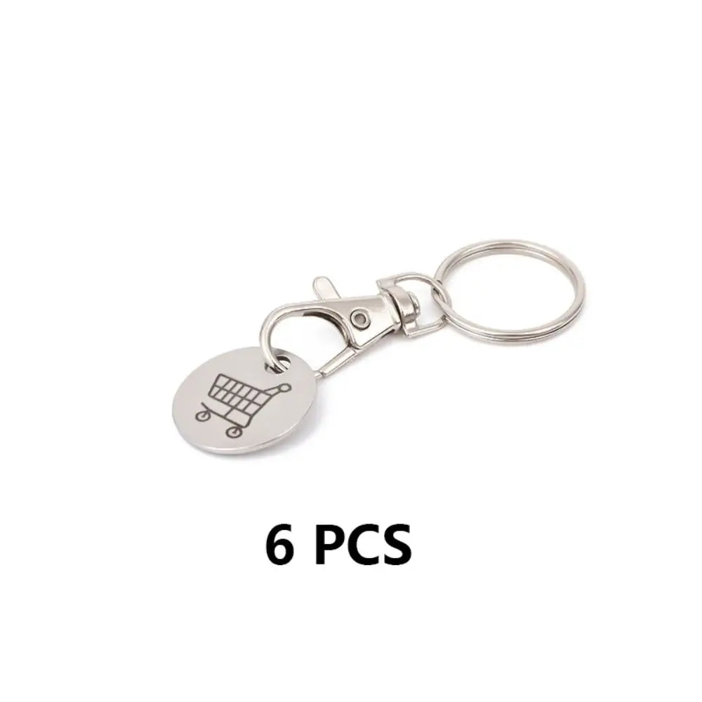 6pcs With Carabiner Hook Trolley Coin Keyring Metal Practical Shopping Cart Token Holder Universal Portable