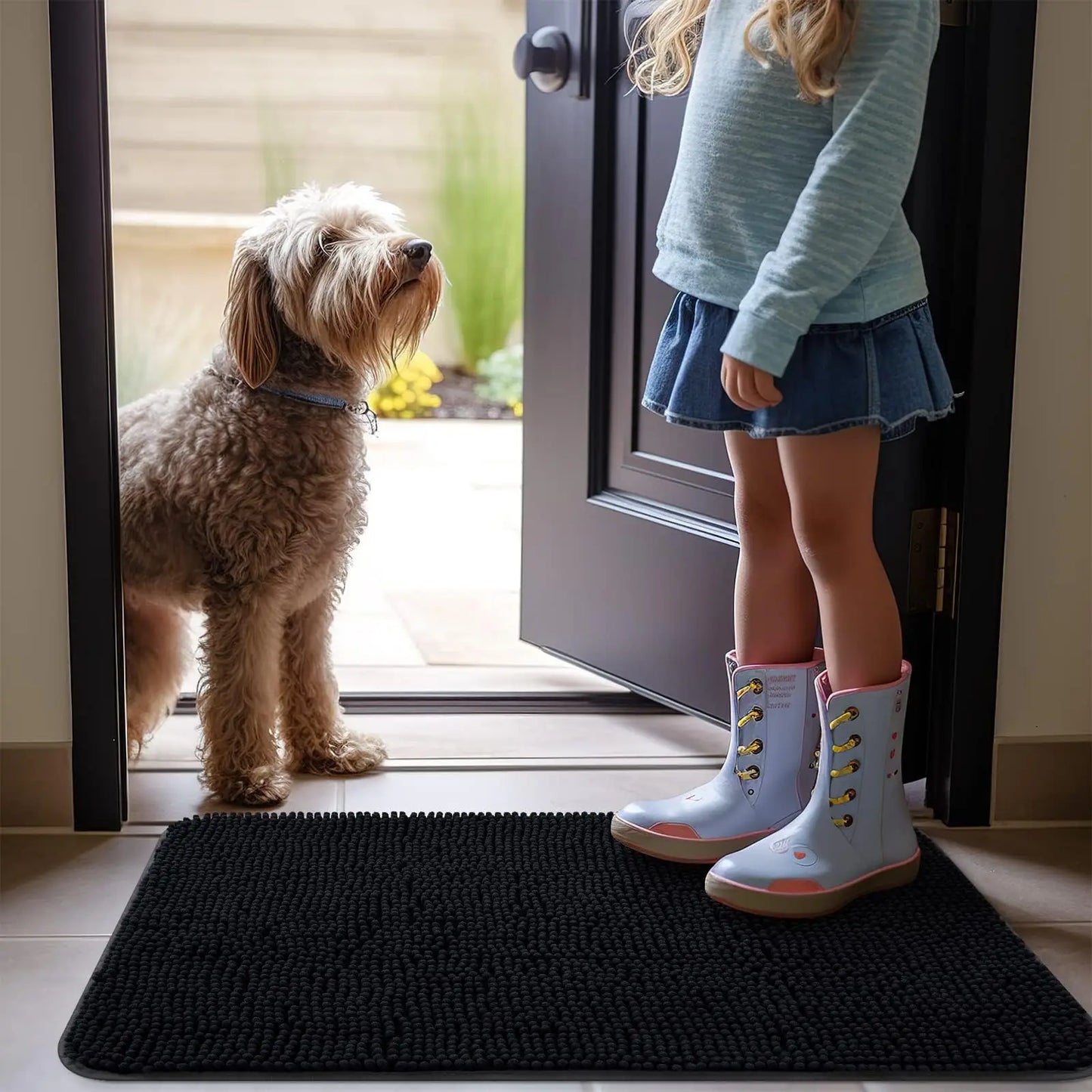 Olanly Dogs Entry Indoor Door Mat Dirt Absorbent Non-Slip Washable Mat Quick Dry Microfiber Mud Mat Dog Door Mat For Muddy Paws