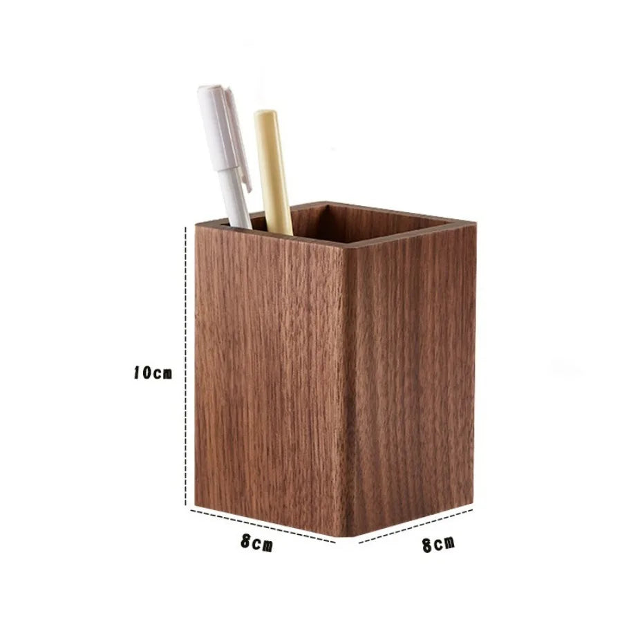 Walnut Wood Pen Holder Minimalist Desktop Organizer Box for Office Stationery Storage Wooden Desk Accessory Gift for Study & Wo