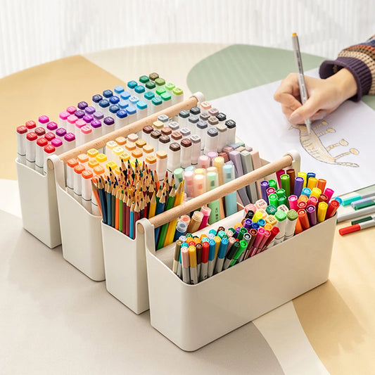 Portable Desktop Pen Holder Large Capacity Cute Marker Pen Stationery Storage Box Creative Pencil Holder Desktop Organizer