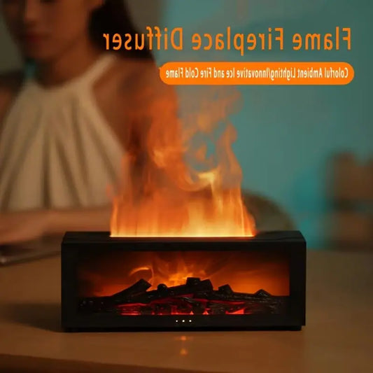 USB Flame Fireplace Humidifier Essential Oil Diffuser with Night Light 3-Speed Timer Low Water Level Protection for Desktop