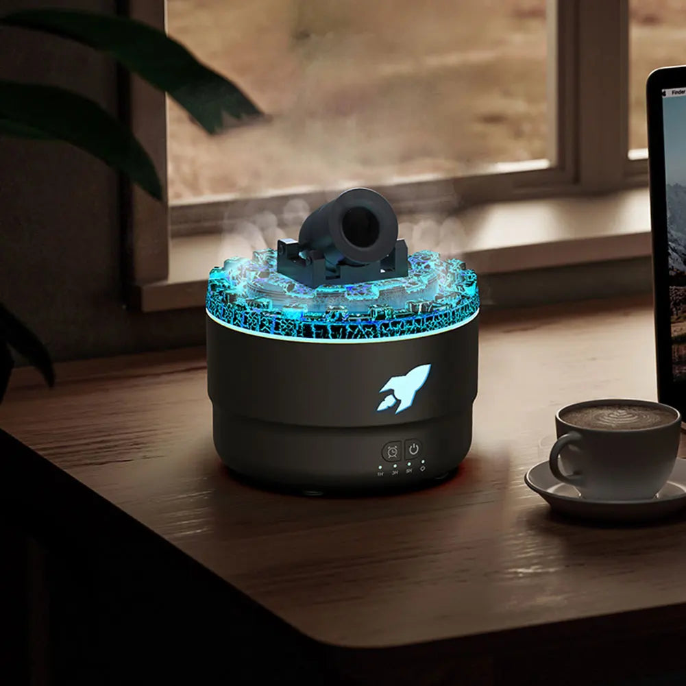 Aroma Diffuser Air Humidifier LED Lighting Simulation Volcanic Crack Fragrance Machine Cannon Blast Turret Aroma Car Purifier