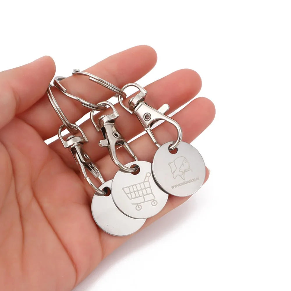 6pcs With Carabiner Hook Trolley Coin Keyring Metal Practical Shopping Cart Token Holder Universal Portable
