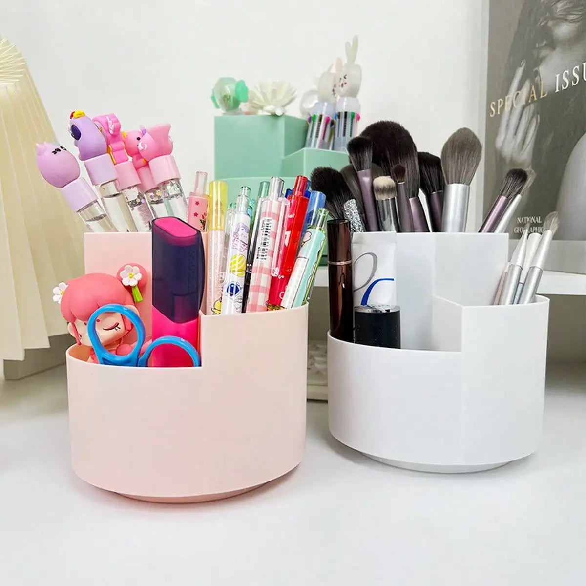 1pc 360° Degree Rotatable Pen Holder, Large Capacity Desktop Bucket, Desk Storage Organizer Box, Desktop Decor